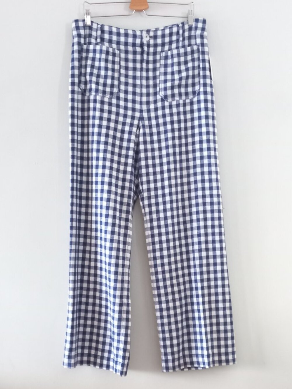 MAEVE ANTHROPOLOGIE COLETTE blue gingham linen blend pants